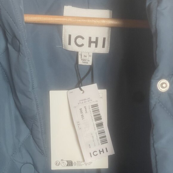 Blue ICHI Button-Up Puffer Coat - Small - Picture 3 of 5